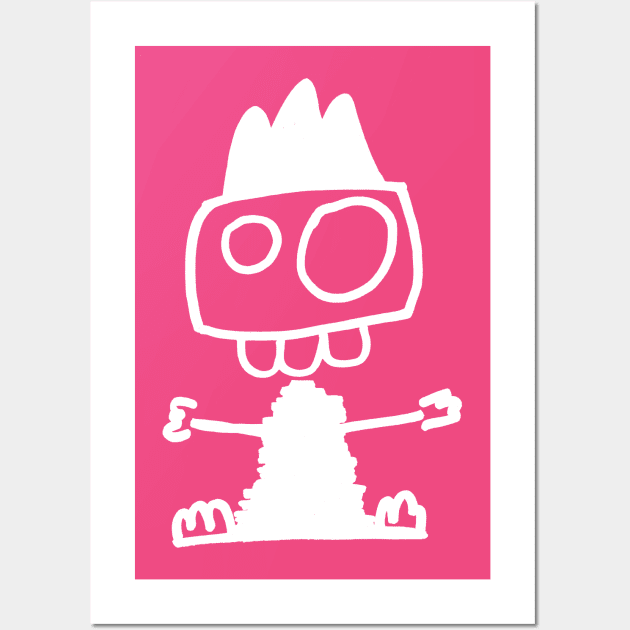 Cute monster - Mostrone Dentone (white on pink) Wall Art by LiveForever